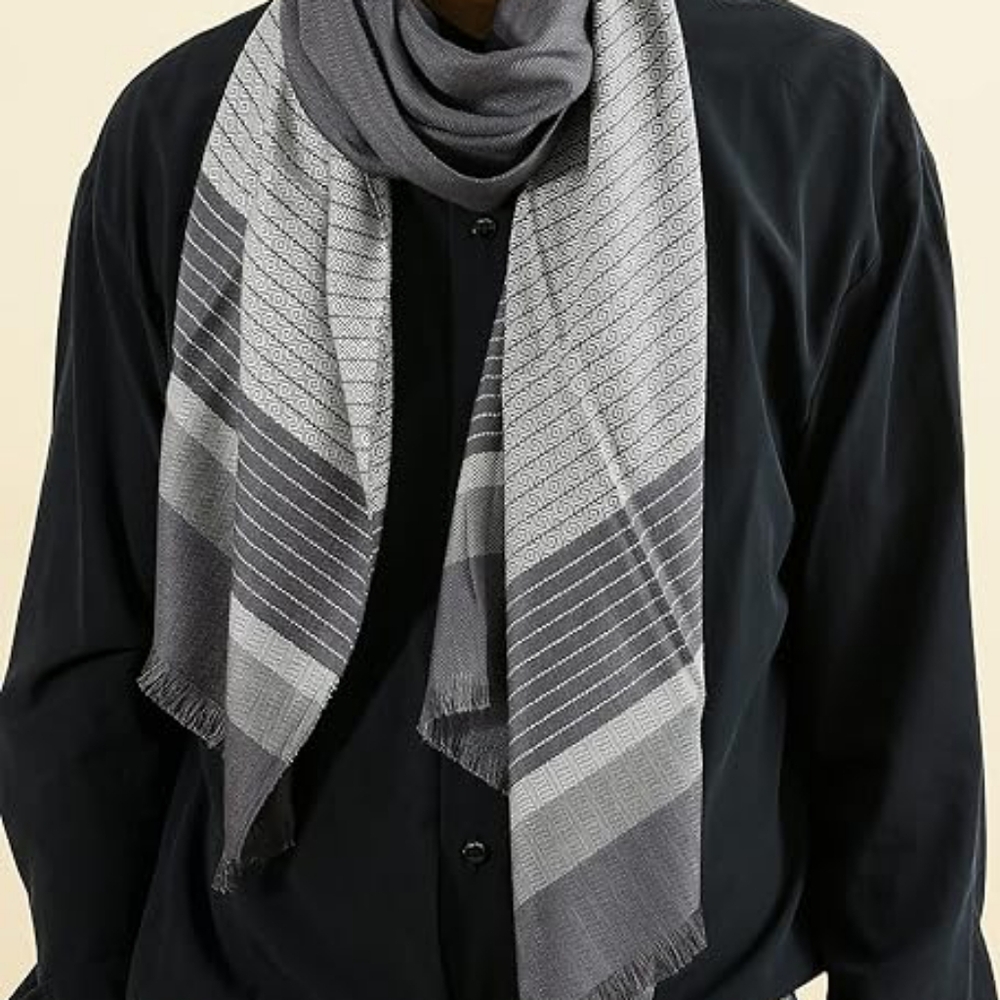COPY - Runtlly Men's Winter Cashmere Scarf Stripes Warm Soft Scarves with Tassel - Picture 7 of 9